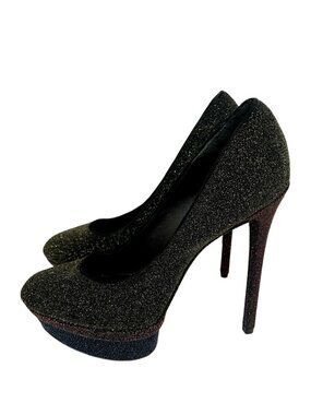 Brian Atwood Glitter Platform Pumps | Black Sparkle Stiletto Heels